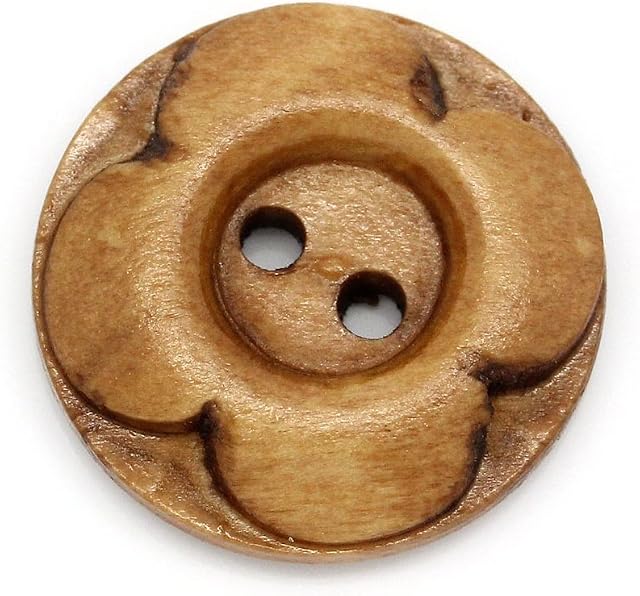 The Bead and Button Box Pack of 20 Carved Flower Wooden Round 20mm Buttons