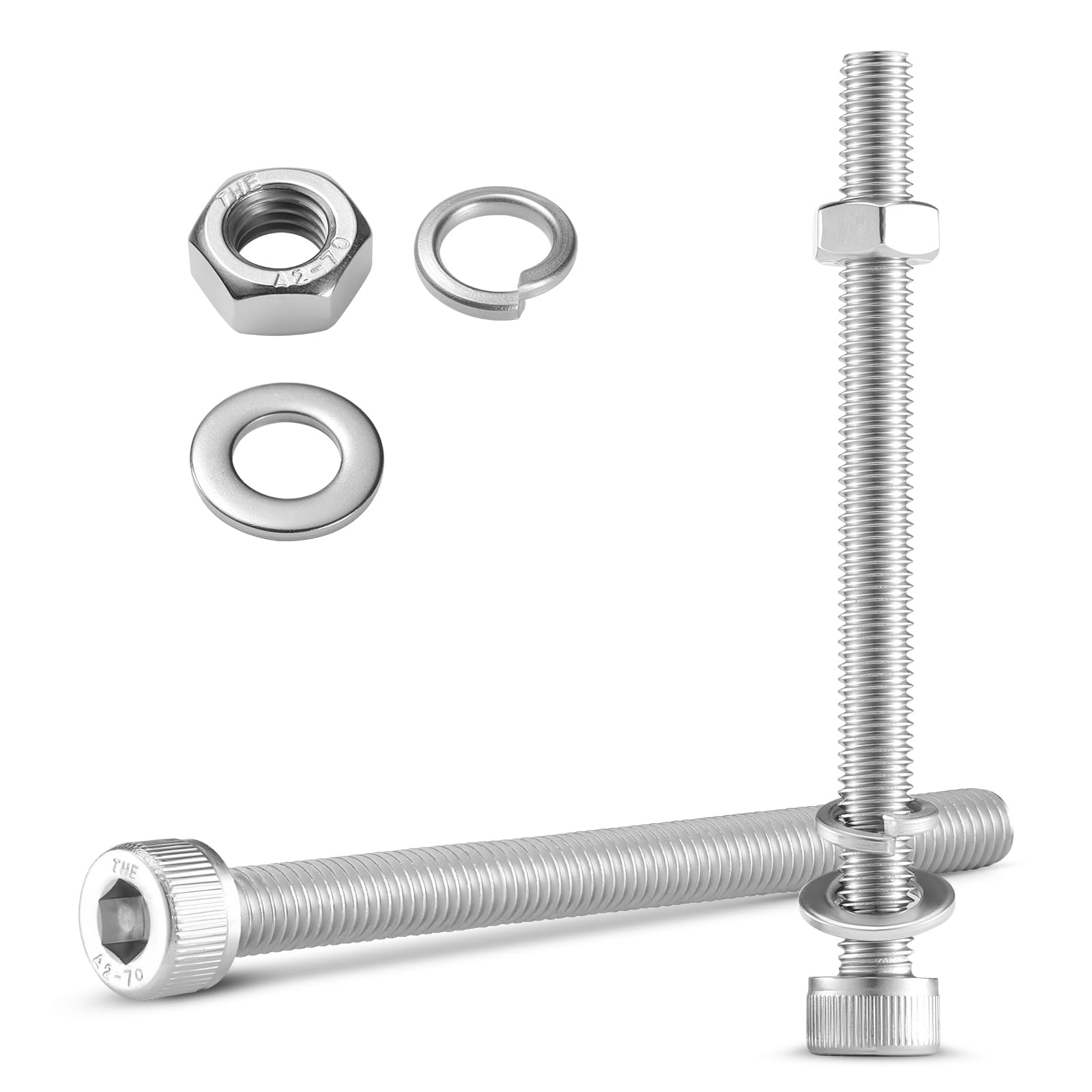(20 Sets) M5 x 90mm Hex Socket Head Cap Screws Bolts and Nuts, Flat & Lock Washers Kits, 304 Stainless Steel 18-8, Allen Socket Drive,Bright Finish, Full Threads,with Hex Spanner