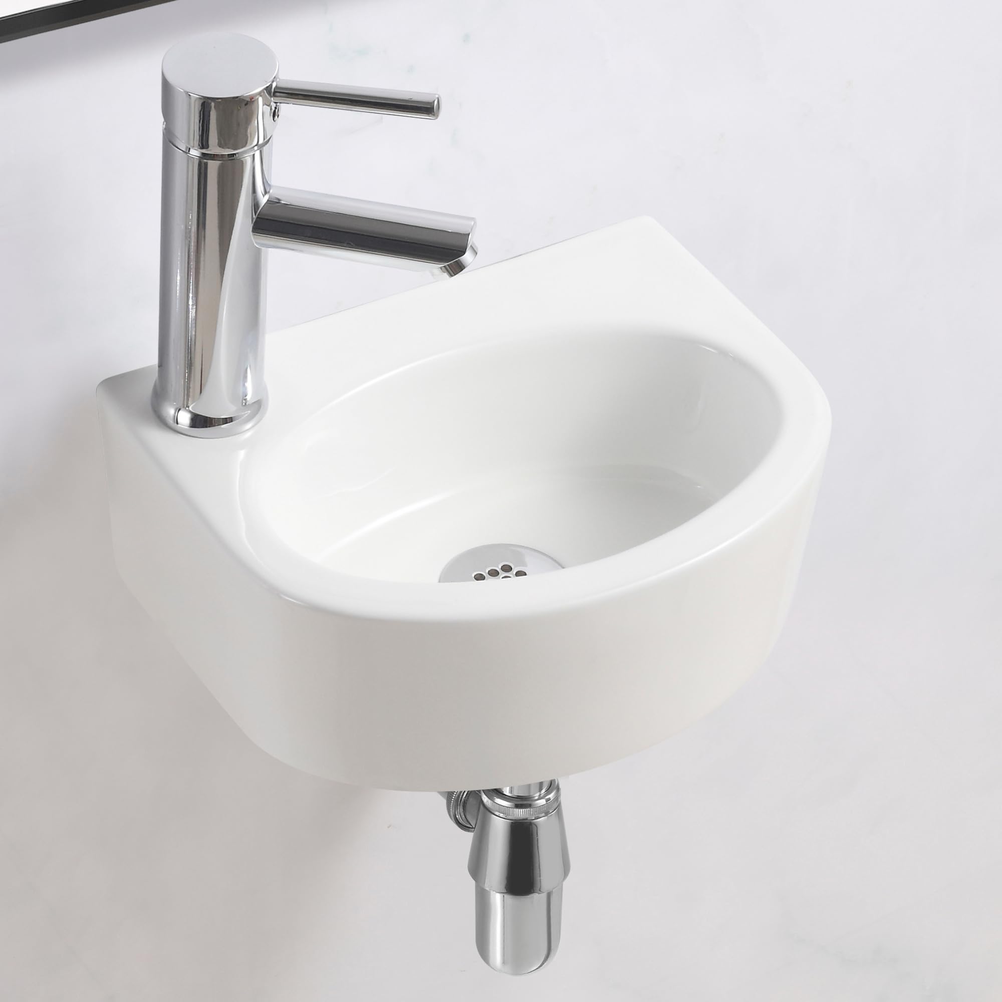 BELOFAY Wall-Mounted Bathroom Sink Basin – 13x30x23.5cm Modern White Ceramic Wash Basin with Scratch-Resistant Gloss Surface – Oval Sink Basins for Cloakroom, Vanity Cabinet, and Bathrooms