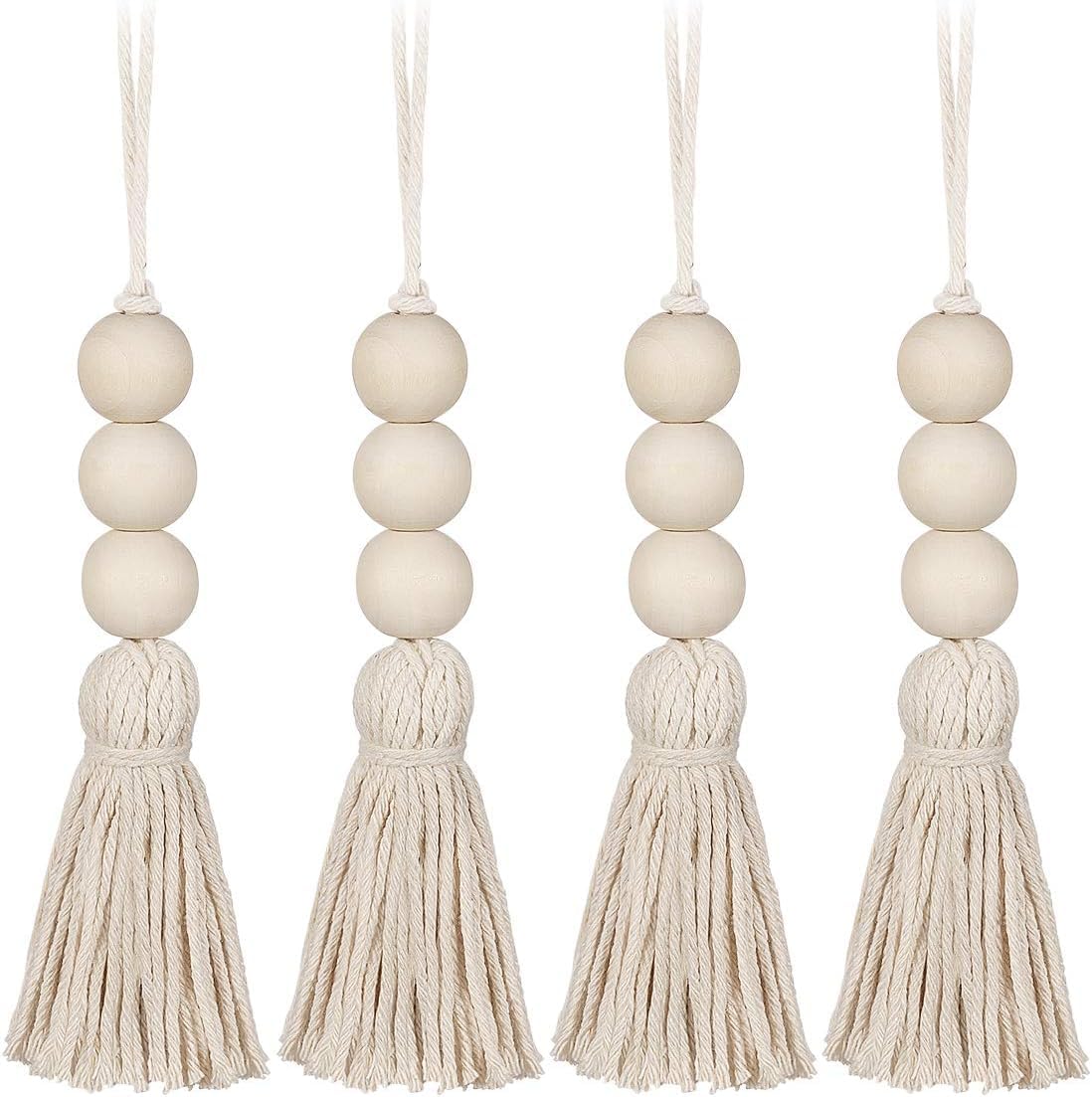 Wood Bead Garlands,Farmhouse Beads Tasels,Rustic Country Decor Prayer Beads for Home Door Knob Decor