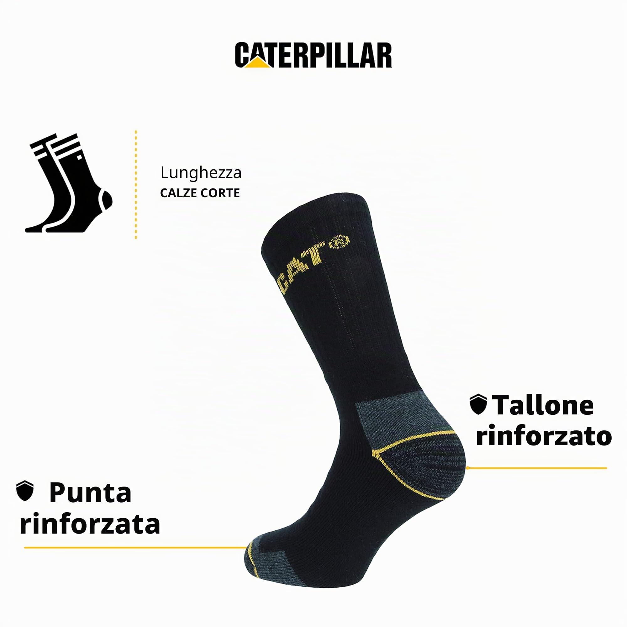Caterpillar Real Work 12 Paia Calze Lavoro Uomo - Lunghezza Metà Polpaccio - Punta Tallone Rinforzati - Cotone
