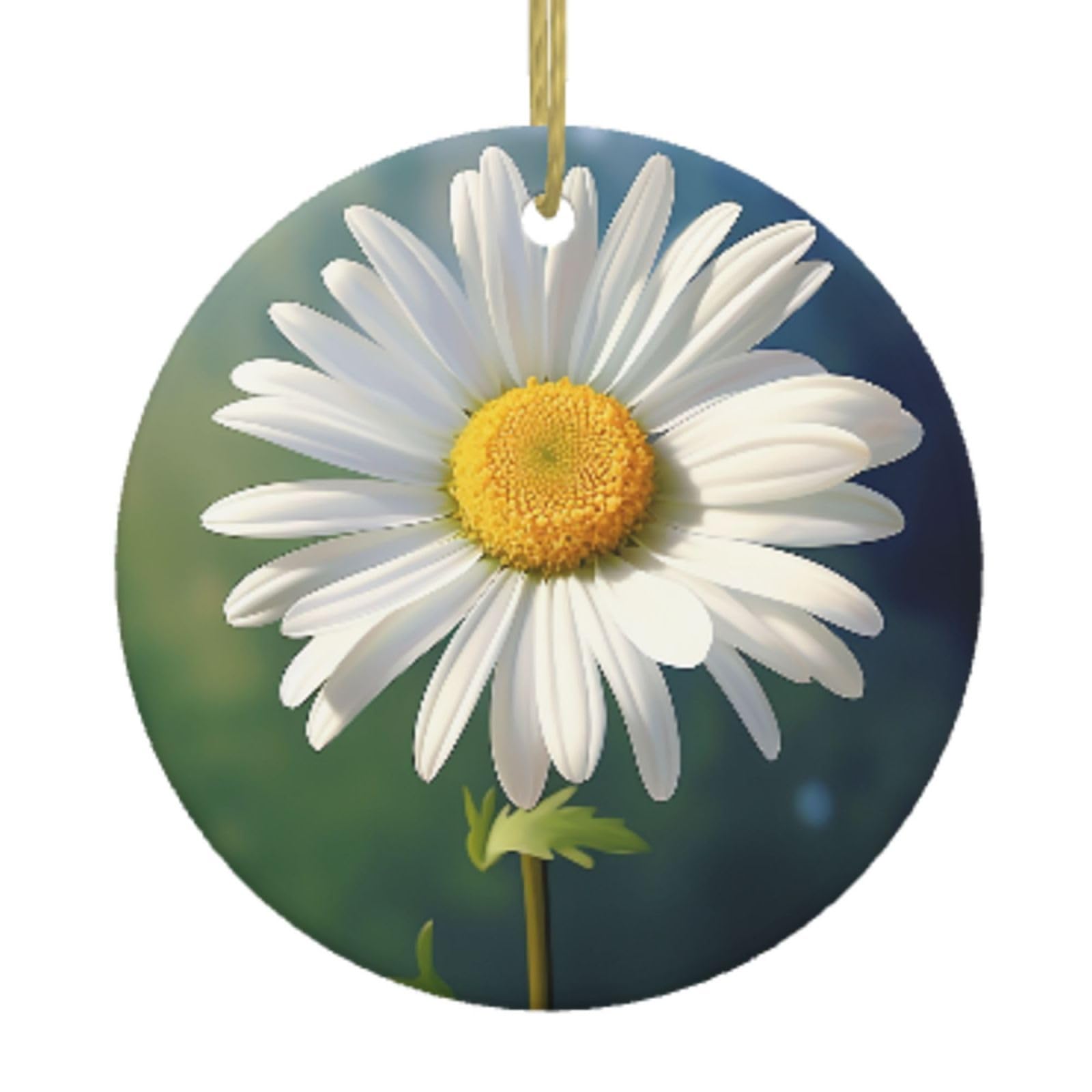 Ceramic Christmas Tree Hanging Ornaments with Gold Ropes Christmas Tree Decorations Round Ceramic Daisy Flower Pendant Keepsake Decorations for Holiday Xmas Gift Ideas
