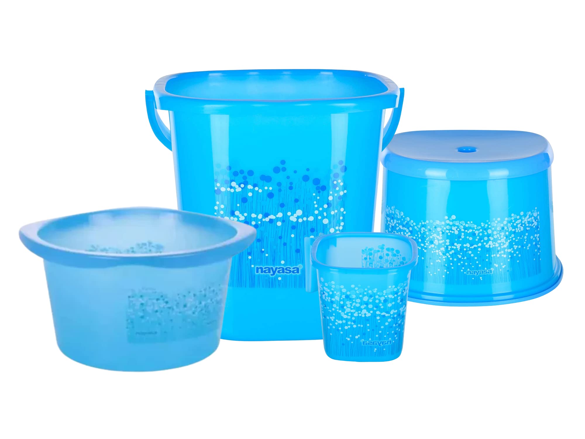 Nayasa Plastic Bathroom Set with 19L Tub, 25L Bucket, Mug and Stool, Combo of 4 Pieces (Blue) (B0C3QW1GJC) Amazon Price History, Amazon Price Tracker