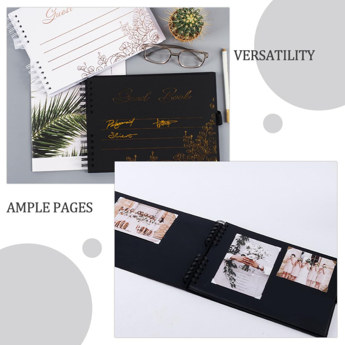 PACKOVE Libro de Visitas de Boda Horizontal DIY Espiral y Acabado Dorado