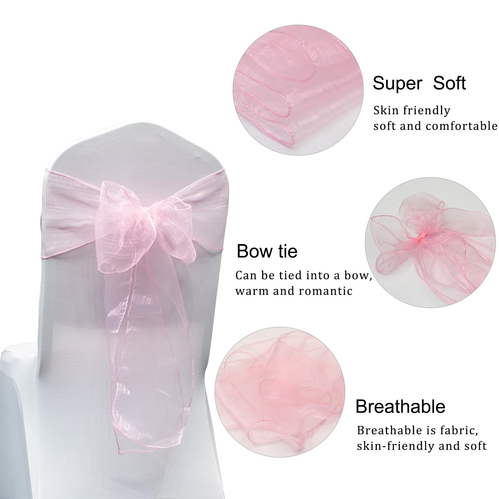 50 Stück Organza Stuhlschleifen Stuhlschärpen Tüll Stuhlhussen Schleifen Stuhl Bänder Satinschleife Stuhlbezug Hochzeit Stuhl Bogen für Hochzeit Geburtstag Party Dekoration Reines Weiß
