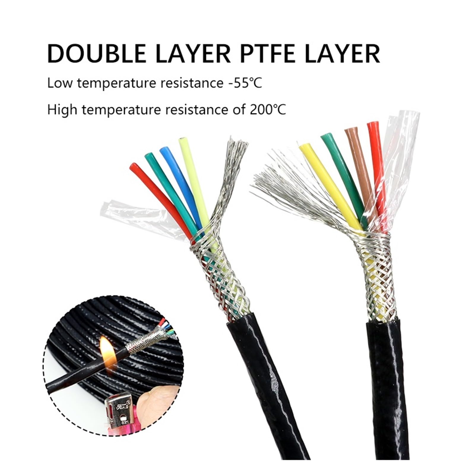 10/20m 22 20 18 17 15 AWG Cable Blindado De PTFE Alta Temperatura Cables Electrónicos Cobre Estañado Aislados Resistentes Al Calor(1 Core,10m 20AWG)