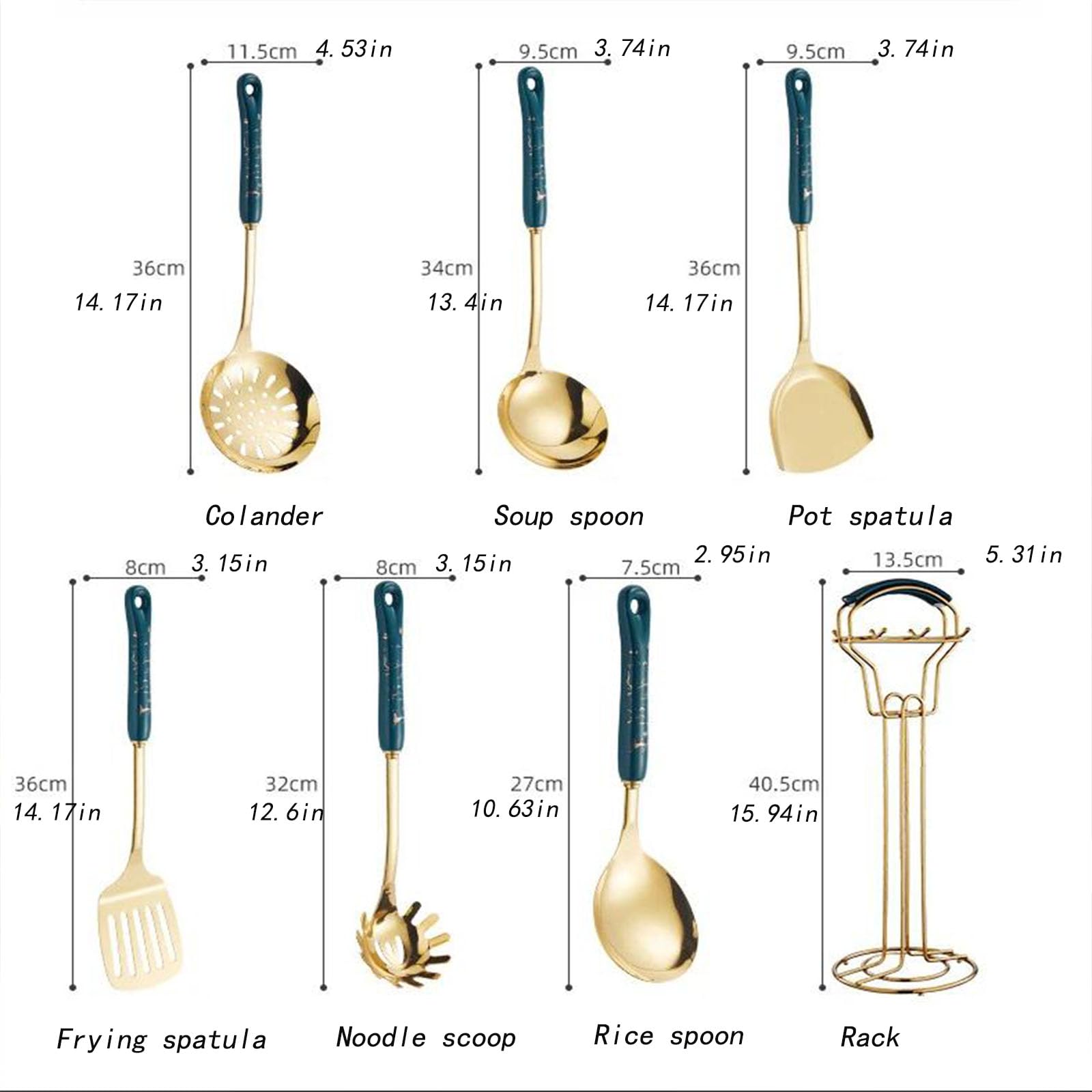 Set di Utensili Da Cucina, Set di Utensili Da Cucina Da 7 Pezzi, Set di Utensili Da Cucina in Acciaio Inossidabile Dorato con Portautensili, Include Spatola, Mestolo, Cucchiaio Per Pasta, Lavabile In