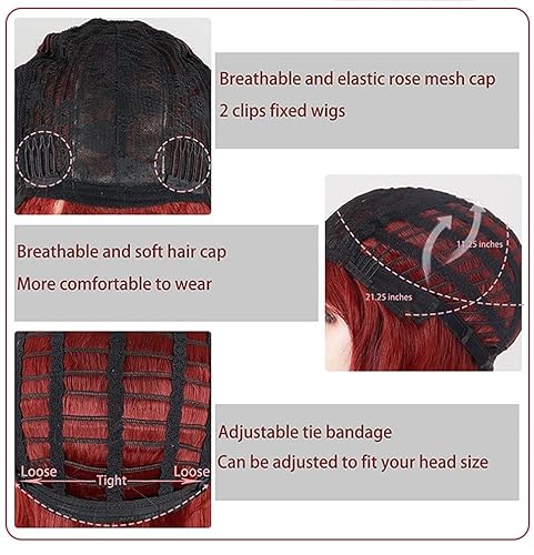 Miniatura 5 de AngelRise Pelucas cortas onduladas rojas para mujer peluca roja con flequillo pelucas cortas rizadas Bob de aspecto natural peluca de fibra Rubio