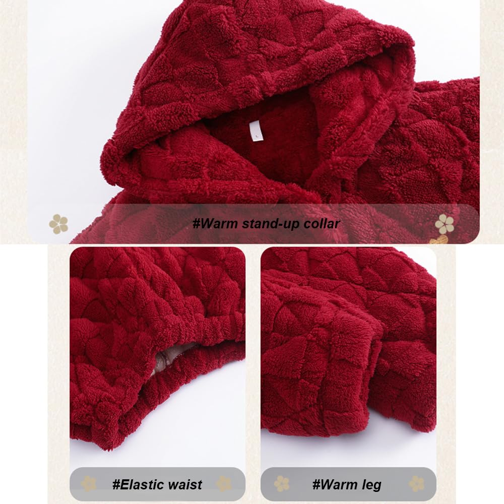 BEDAW Pigiami Spessi in Velluto di Corallo per Coppie, Set di Homewear Caldi, con Pigiama + Veste