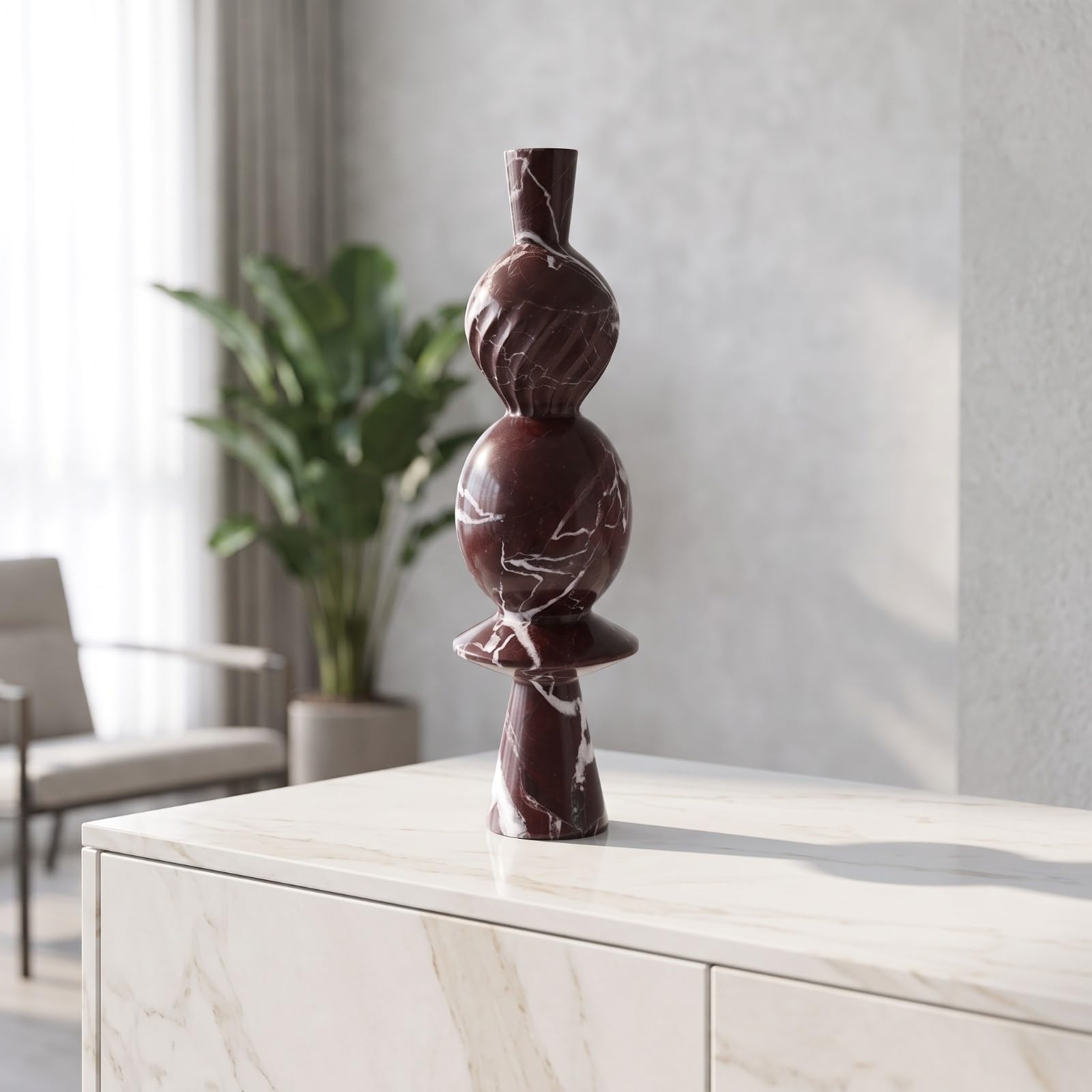 Escultura Mármol con Diseño Apilado y para Ornamento en Repisa Mueble O Escritorio,