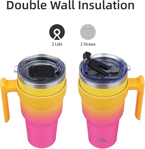 Miniatura 99 de 10 oz Tumbler with Handle and 2 Straw 2 Lid, Insulated Water Bottle Stainless Steel Vacuum Cup Reusable Travel Mug,Turquoise Negro