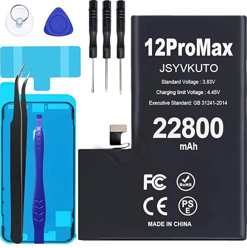 JSYVKUTO 22800mAh iPhone 12 Pro Max Battery + Repair Kit