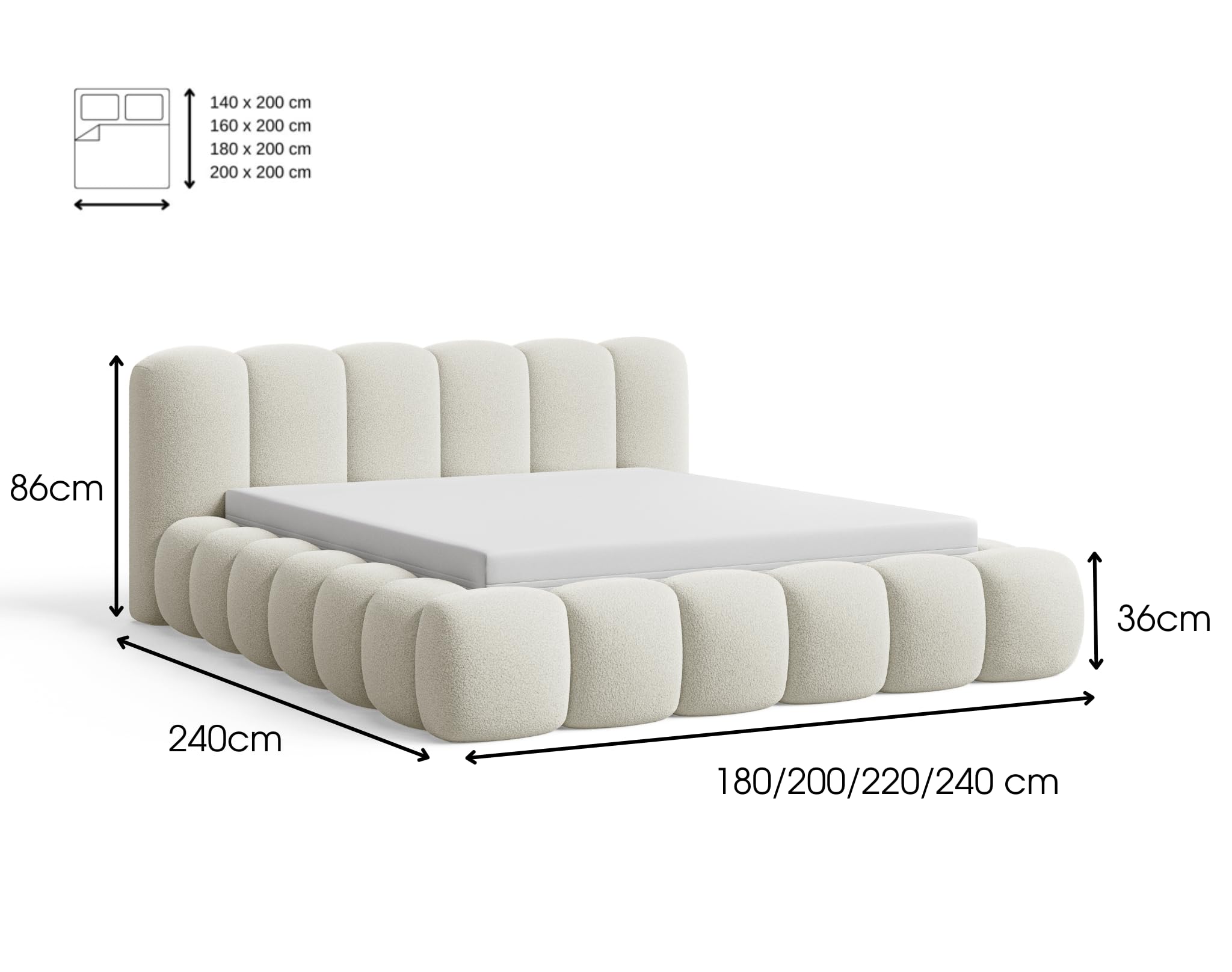 Chilly. Möbel Design Lit Stone 180 x 200 - Lit Coffre Rembourré - 2 Personnes - Revêtement Élégant Tissu Velours Velluto Beige