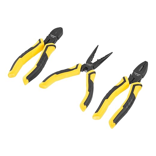 STANLEY STHT0-75094 3 Piece Control Grip Plier Set, Grip/Combination/Long Nose, Black/Yellow, 29.4894 cm*3.5052 cm*17.5006 cm