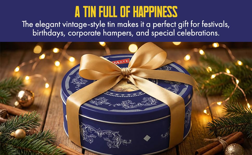 Image of BakeMate Butter Cookies Tin Box - 340 G | Healthy & Tasty Cookie | Christmas Cookies Gift Pack | Freshly Baked Cookie | Snacks for Tea, Office Snacks & Gifting