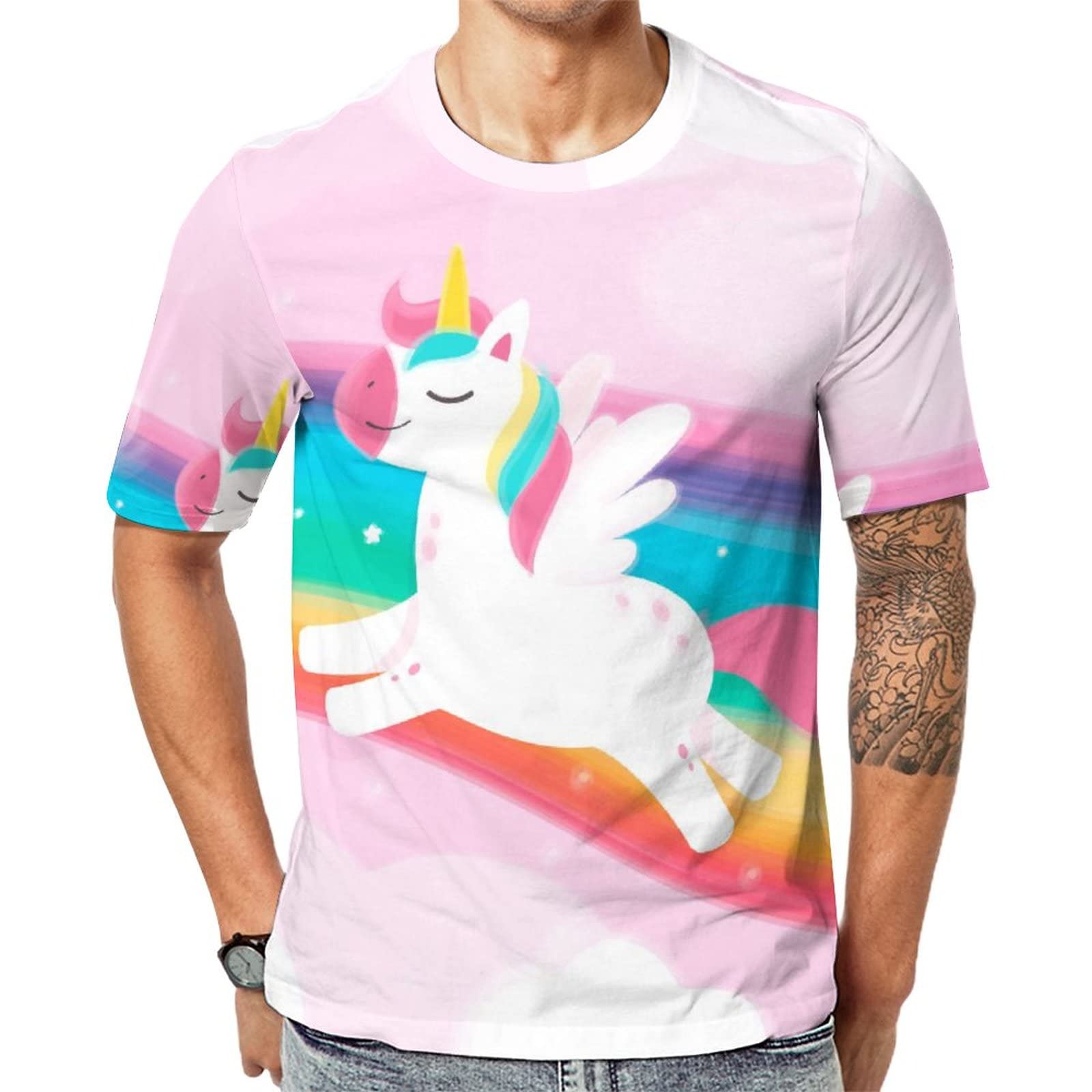 Lurnise Men's Multi1 ’S T Shirt Rainbow Unicorn Short Sleeves Tshirt Crew Neck T-Shirt For