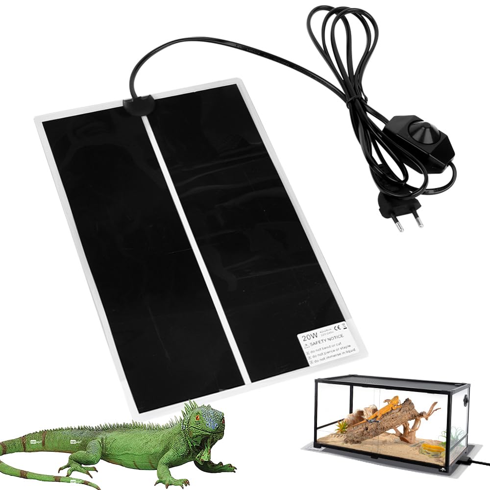 Tapis Chauffant Reptile, 20W Tapis Chauffant pour Reptiles, Tapis Chauffant Terrarium, avec Contrôle De La Température, pour Reptiles -Tortue, Serpents, Lézards, Geckos, Araignées