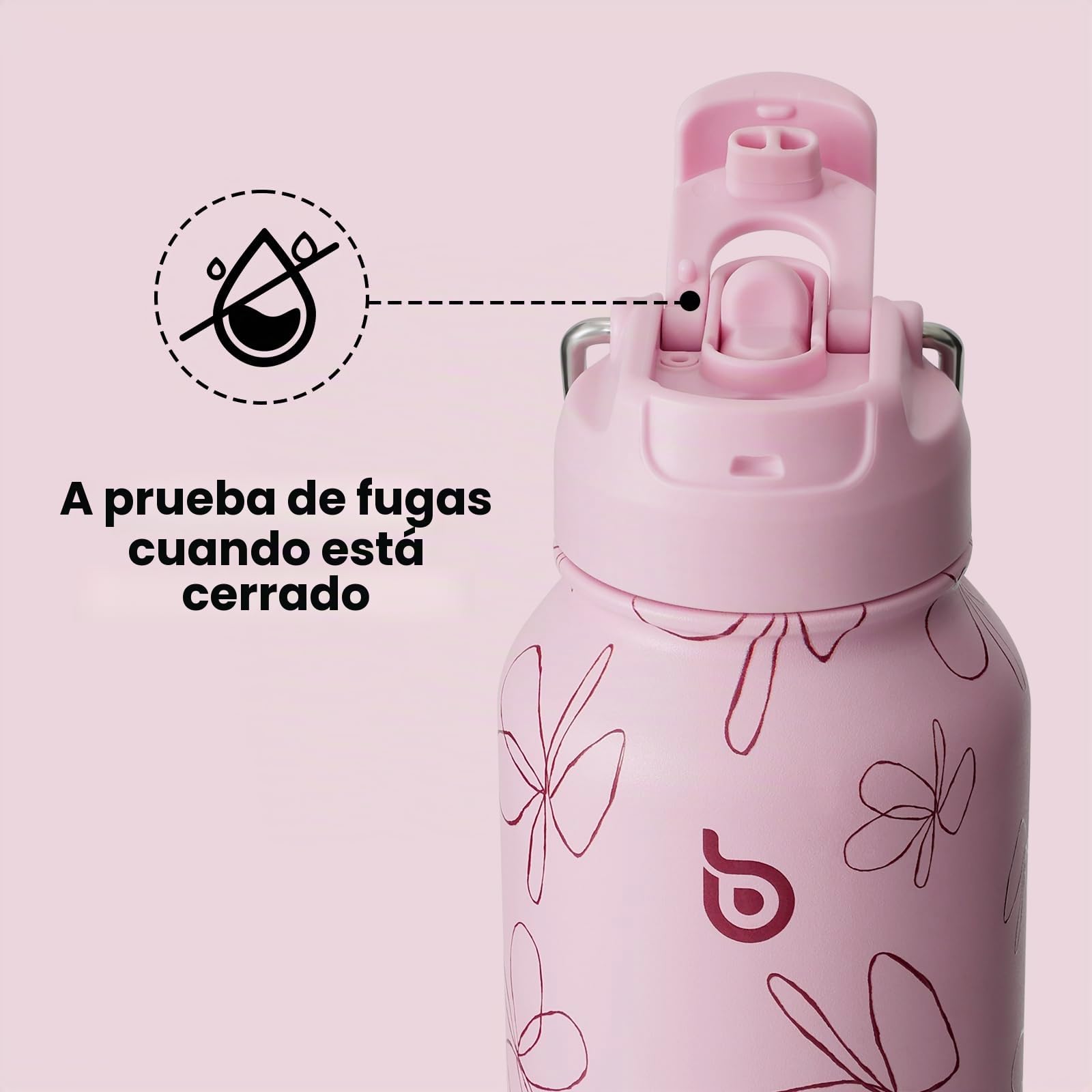 BOTTLE BOTTLE Botella isotérmica con pastillero, 900 ml, botella deportiva de acero inoxidable para exteriores, senderismo, flor rosa