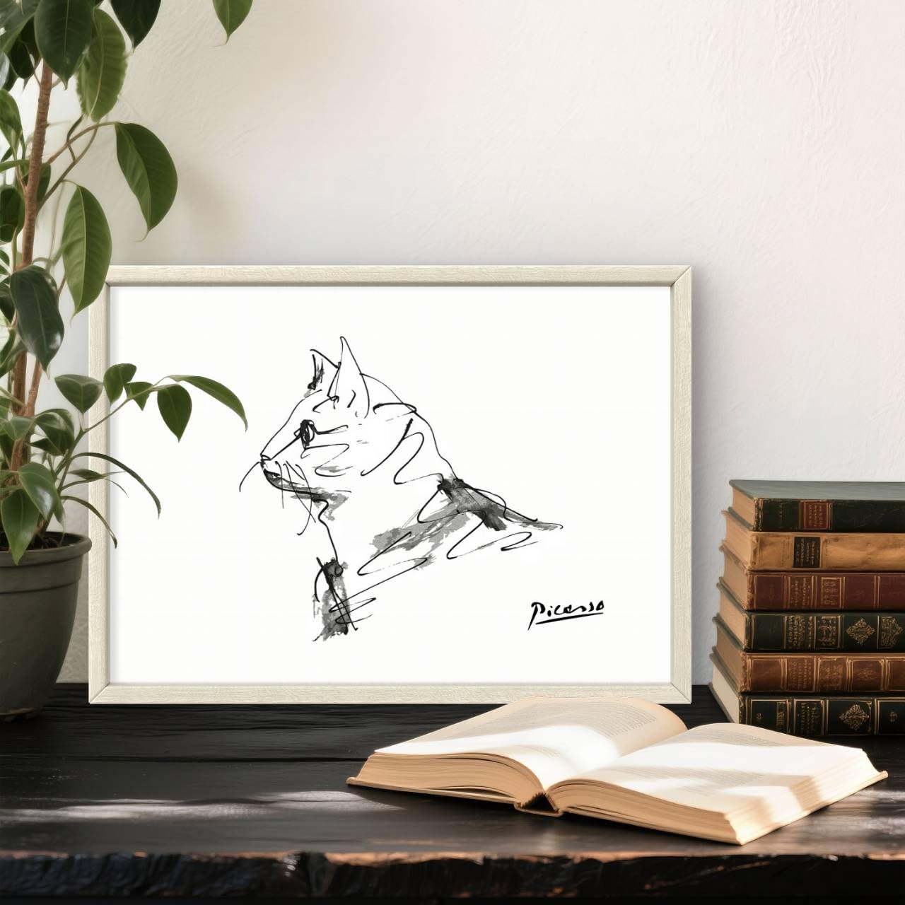 Amazon.co.jp: ピカソ ネコの絵 デッサン画 A4サイズ フレーム付き
