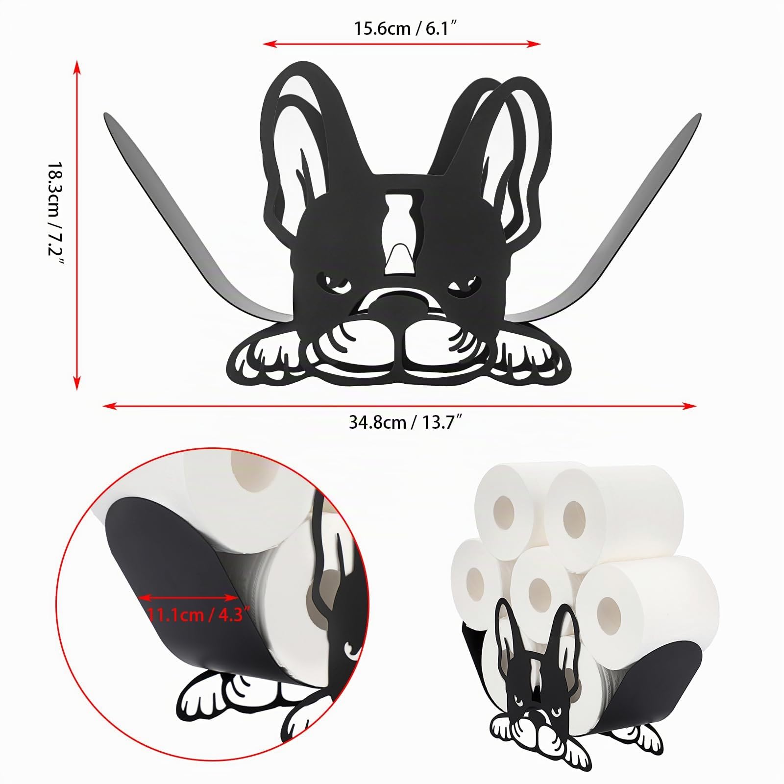 SUMNACON Schwarz Toilettenpapierhalter aus Metall WC Rollenhalter Stehend Toilettenpapierhalter Stehend Papierhalter Toilettenrollenhalter Ohne Bohren Dekoration für Badezimmer Küche Bulldogge-Form