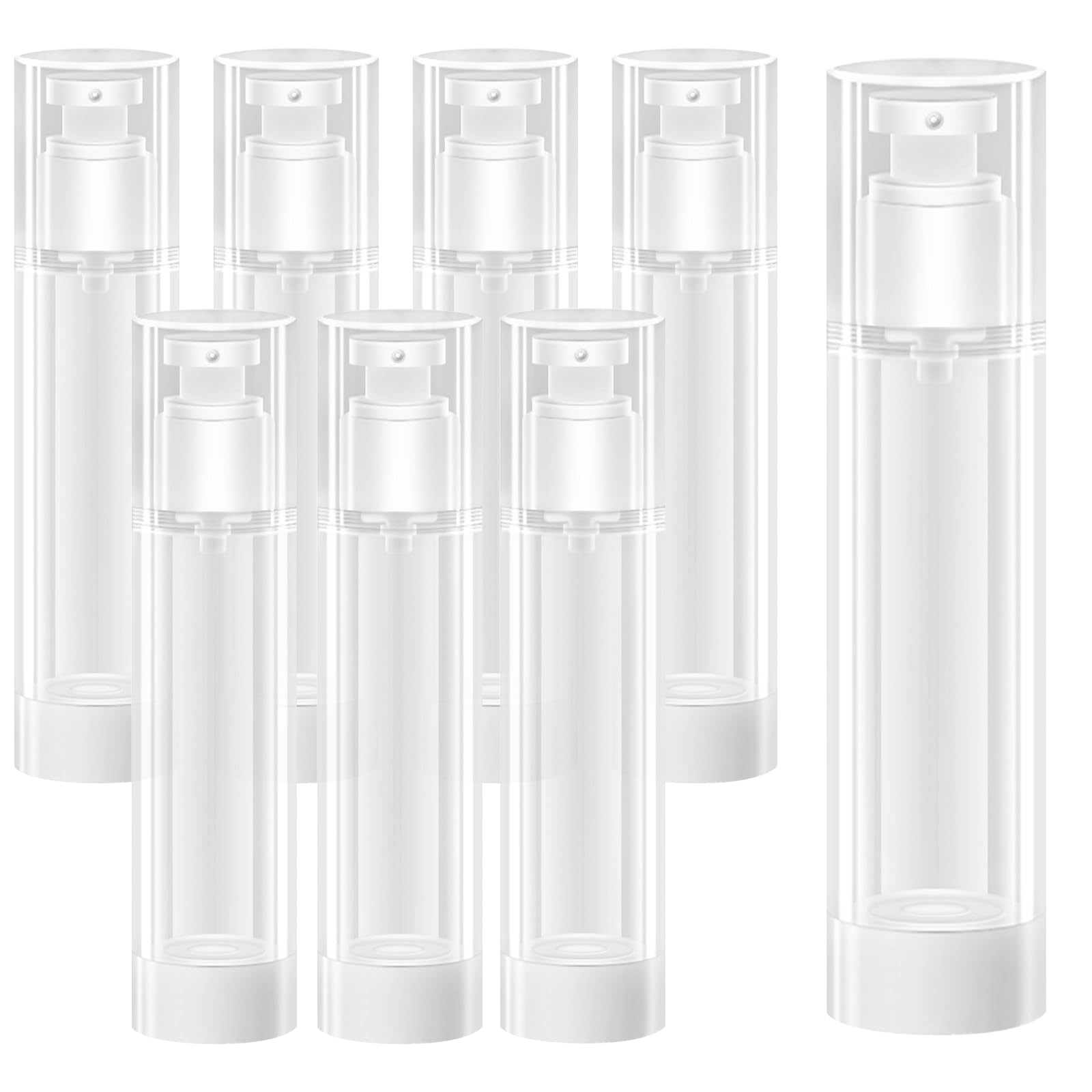 Focenat Clear 8 Pcs 50 Ml Airless Pump Bottle, Refillable Empty Travel Containers, Vacuum Press Pump Bottles For Foundation Essence Lotion Gel, No Straw Required For Toiletries
