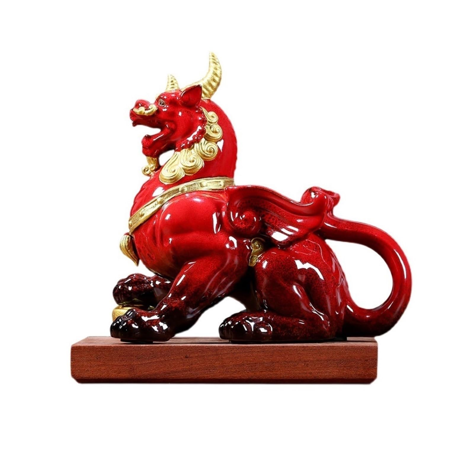 Tabletop Figurines Deluxe Red Ceramic Pixiu Ornaments Attract Wealth to Improve Feng Shui Handicrafts Home Living Room Feng Shui Decor Home Decor Statue (Color : Right)