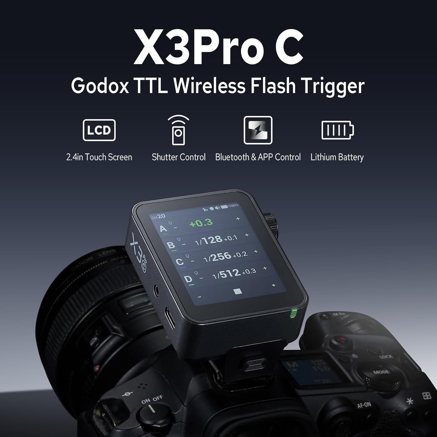 GODOX X3 Pro C TTL Wireless Flash Trigger with labeled components
