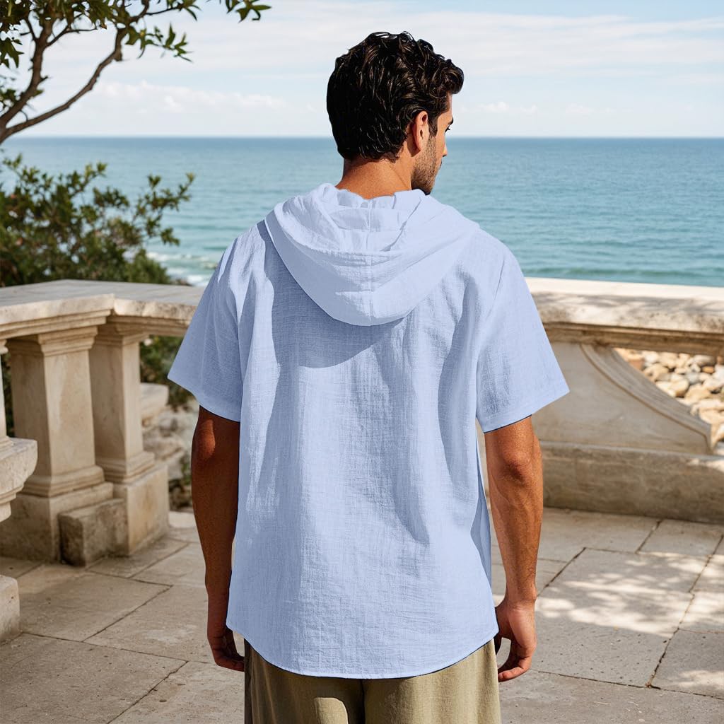 Men Linen Short Sleeve Button Down Shirt Summer Casual Hawaiian Beach Tops Lightweight Fashion Hoodies - Image 4