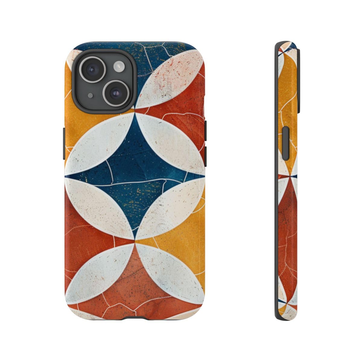 Coque rigide brillante motif géométrique rétro bleu pour iPhone 15 - 4