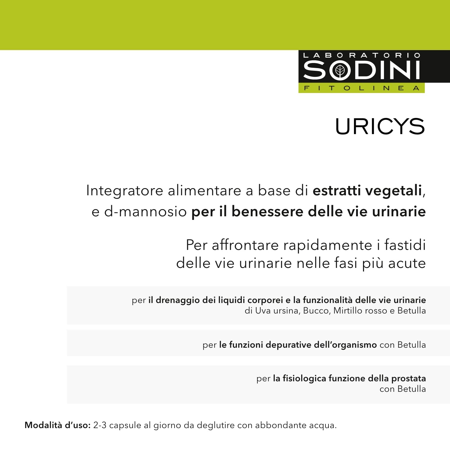 Uricys - Integratore Alimentare - con Uva Ursina, Bucco, Mirtillo Rosso e Betulla - per il Benessere delle Vie Urinarie - 70 Capsule