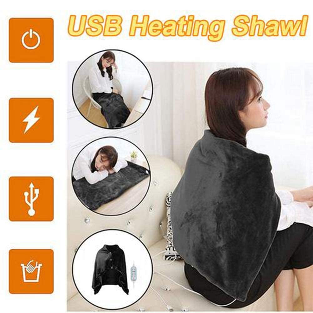 Manta eléctrica de Franela con calefacción por USB, temporizada, Lavable, Suave, Color Negro