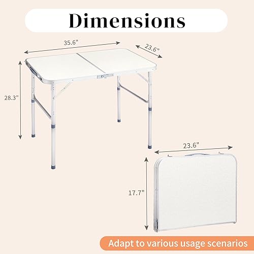 Miniatura 3 de WEI WEI GLOBAL Mesa plegable de aluminio, mesa de campamento multiusos para picnic, mesa rectangular portátil y ajustable, color blanco (3 pies -