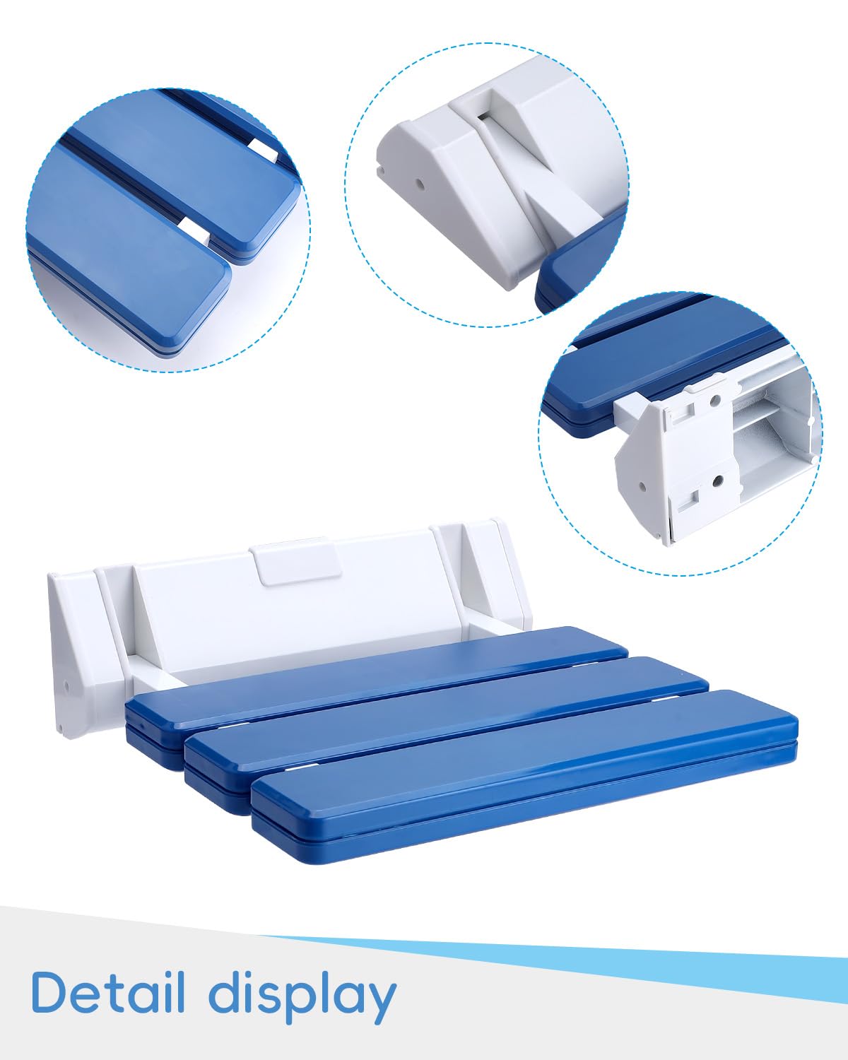 FreeTec Duschklappsitz Duschsitz Klappbar Wandmontage Belastbar bis 130kg Tragkraft Zusammenklappbar Duschhocker Dusche Sitzgelegenheit Stuhl Blau