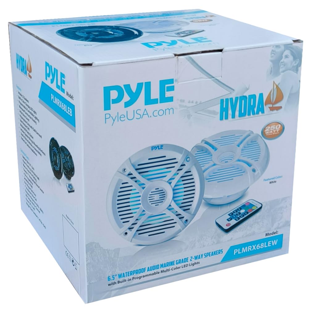 2 HYDRA PLMRX68LEW altoparlanti marini a 2 vie da 6,5" 16,5 cm 165 mm, 125 watt rms 250 watt max, 4 ohm, impermeabili, con led rgb, a coppia + telecomando omaggio