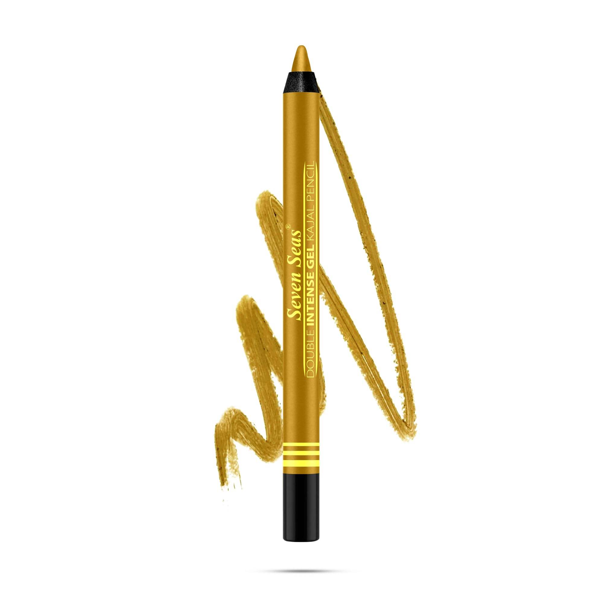 Seven Seas Double Intense Non Transfer Gel Matte Kajal Longwear Eye Pencil | Long Stay | Smooth One Stroke Application | Intense Color Pay Off | Soft Blendable Formula | With Sharpener (Gold)-image-47