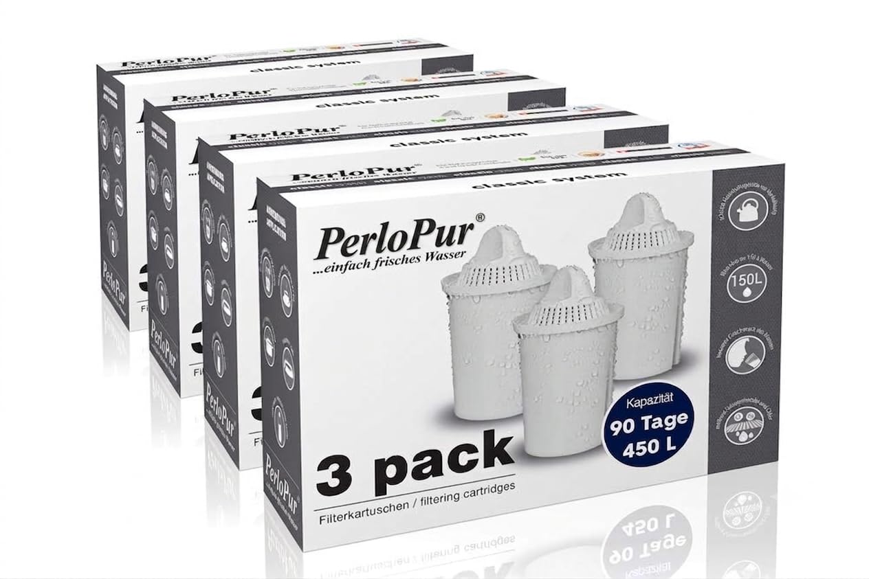 PearlCo Protect+ classic - Pour l'eau dure - Pack de 12 cartouches filtrantes (compatible avec Brita Classic)