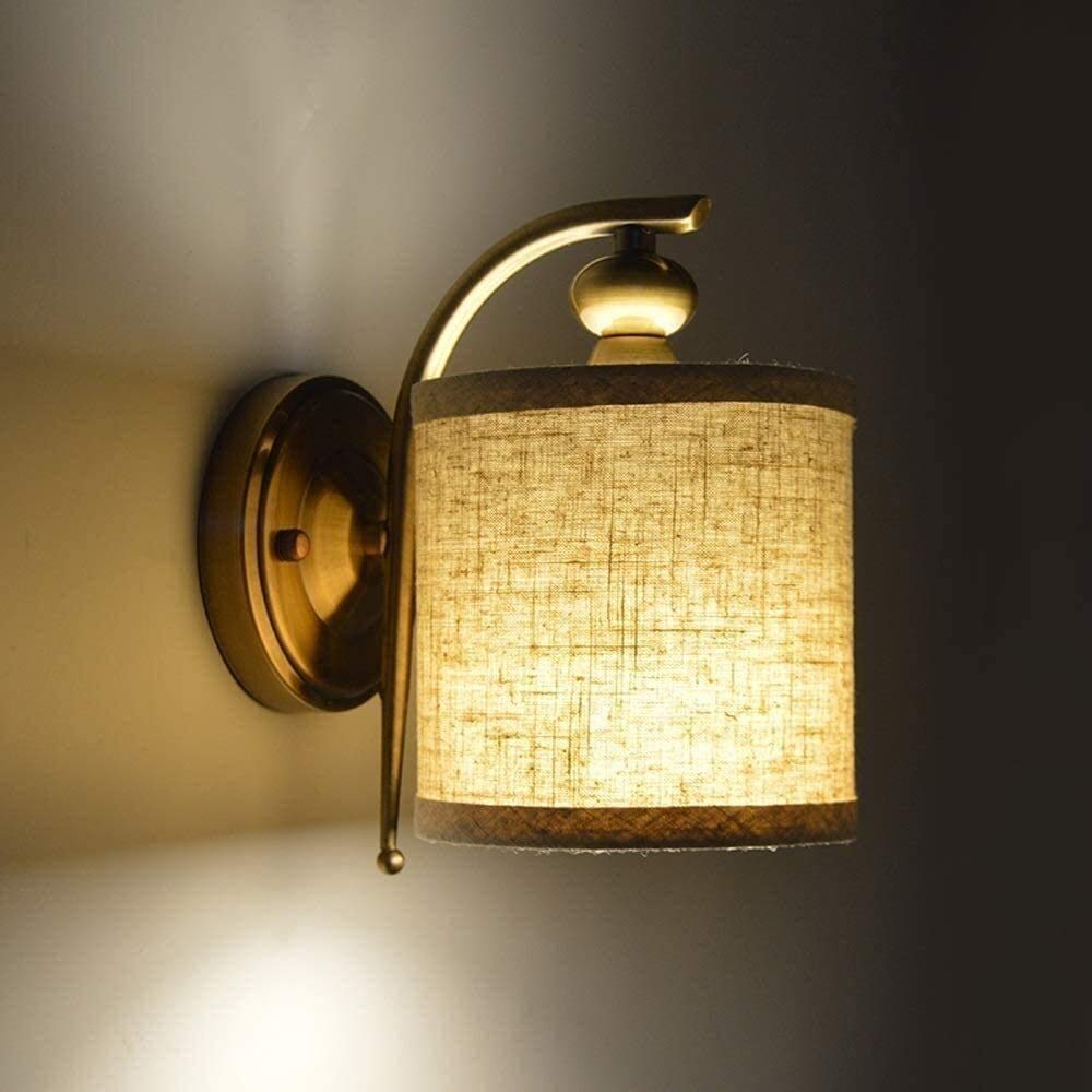 Soporte Luz de Soporte de Metal Iluminación Moderna Simplicidad Lámpara de Pared Forjada Cuerpo de Re Tela Pantalla de Lámpara Aplique E14 Luz de Lectura de Cabecera Linterna de Pared Luminaria