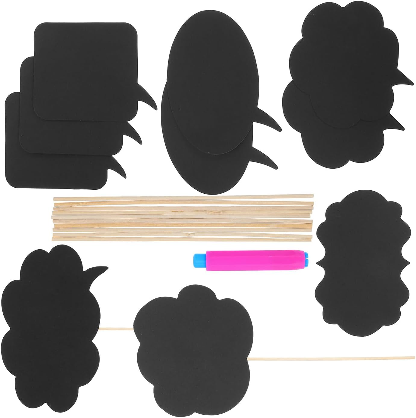 Wedding Photo Booth Props Black Writable Cards Set with Chalk for DIY Messages, 10pcs Photo Props Kit for Wedding Party and Birthday Decoration