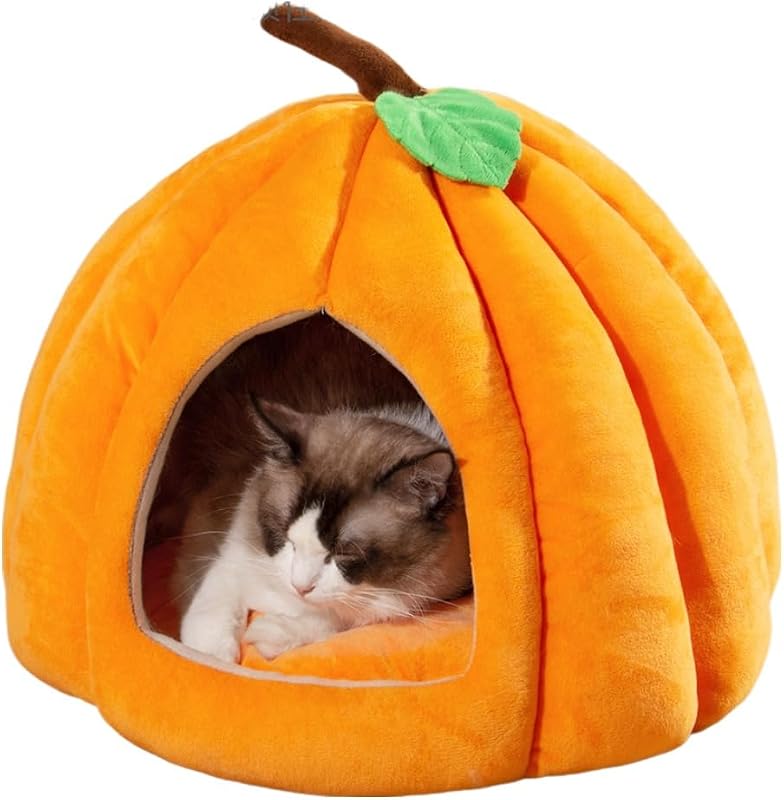 Casa Cama Caverna para Gatos em Formato de Abóbora Sothuba com Almofada Removível