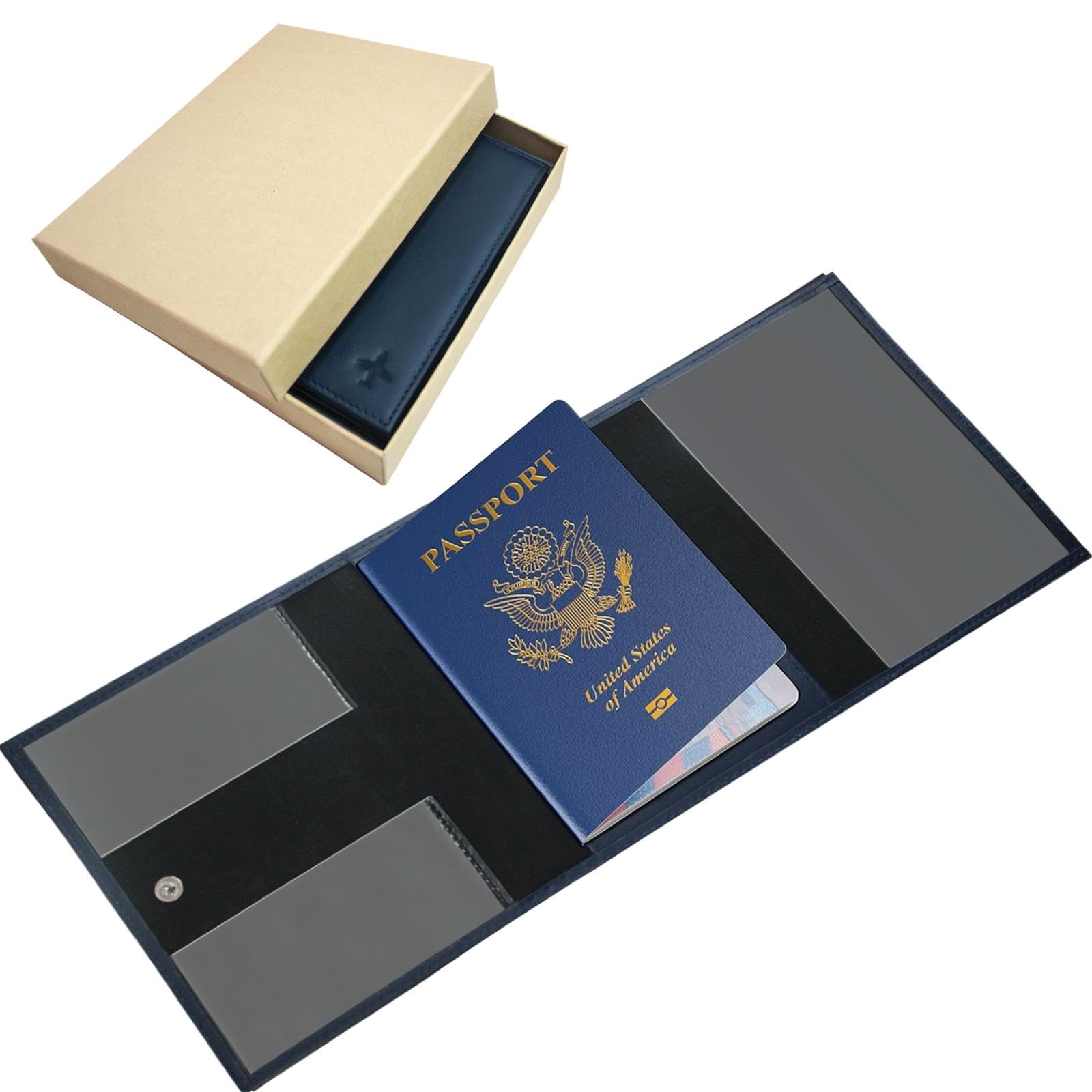 Boshiho Cartera para pasaporte de piloto – Accesorios de cuero azul para pasaporte, pasaporte de viaje de cuero premium, organizador de documentos de viaje, funda protectora para pasaporte, tarjeta de