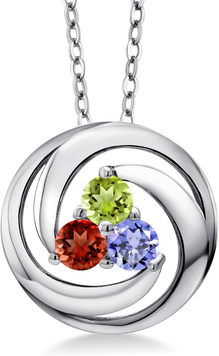 Gem Stone King Circle Pendant Necklace For Women | 925 Sterling Silver | 4MM Round Gemstone Birthstone | 3 Stone Necklace | With 18 Inch Chain