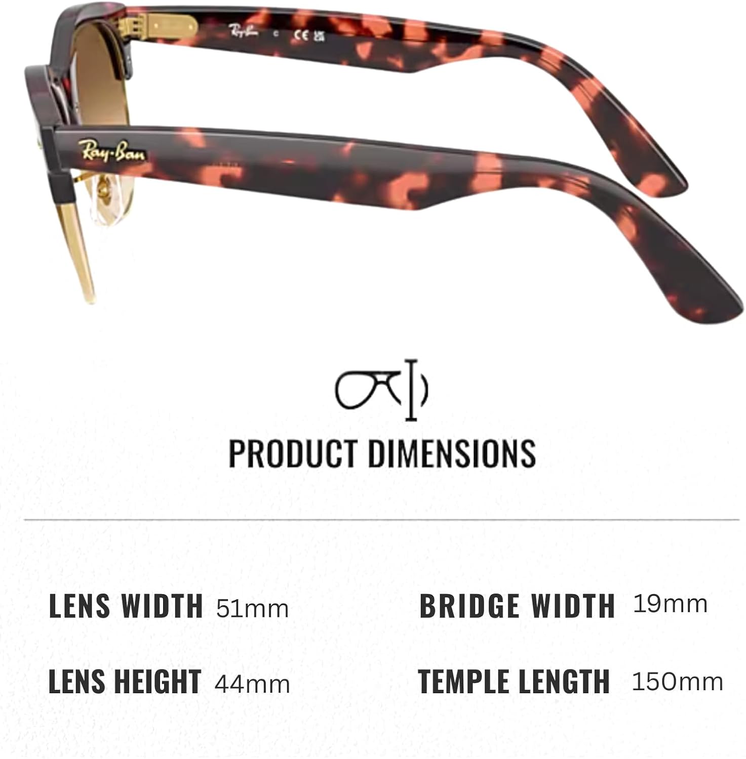 Ray-Ban RB2341 CLUBMASTER WAY Square Shaped Sunglasses for Men & Women with Official RAYBAN Eyewear Kit