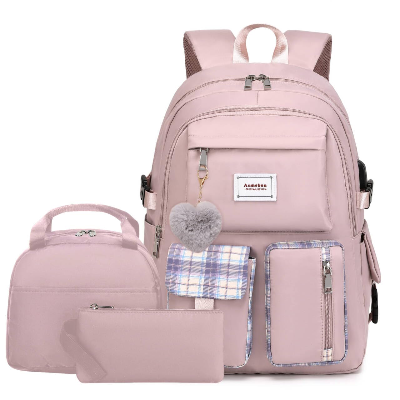 Acmebon Girl Roomy Fashion Laptop Backpack Set Casual Daypack Set for Women Purple