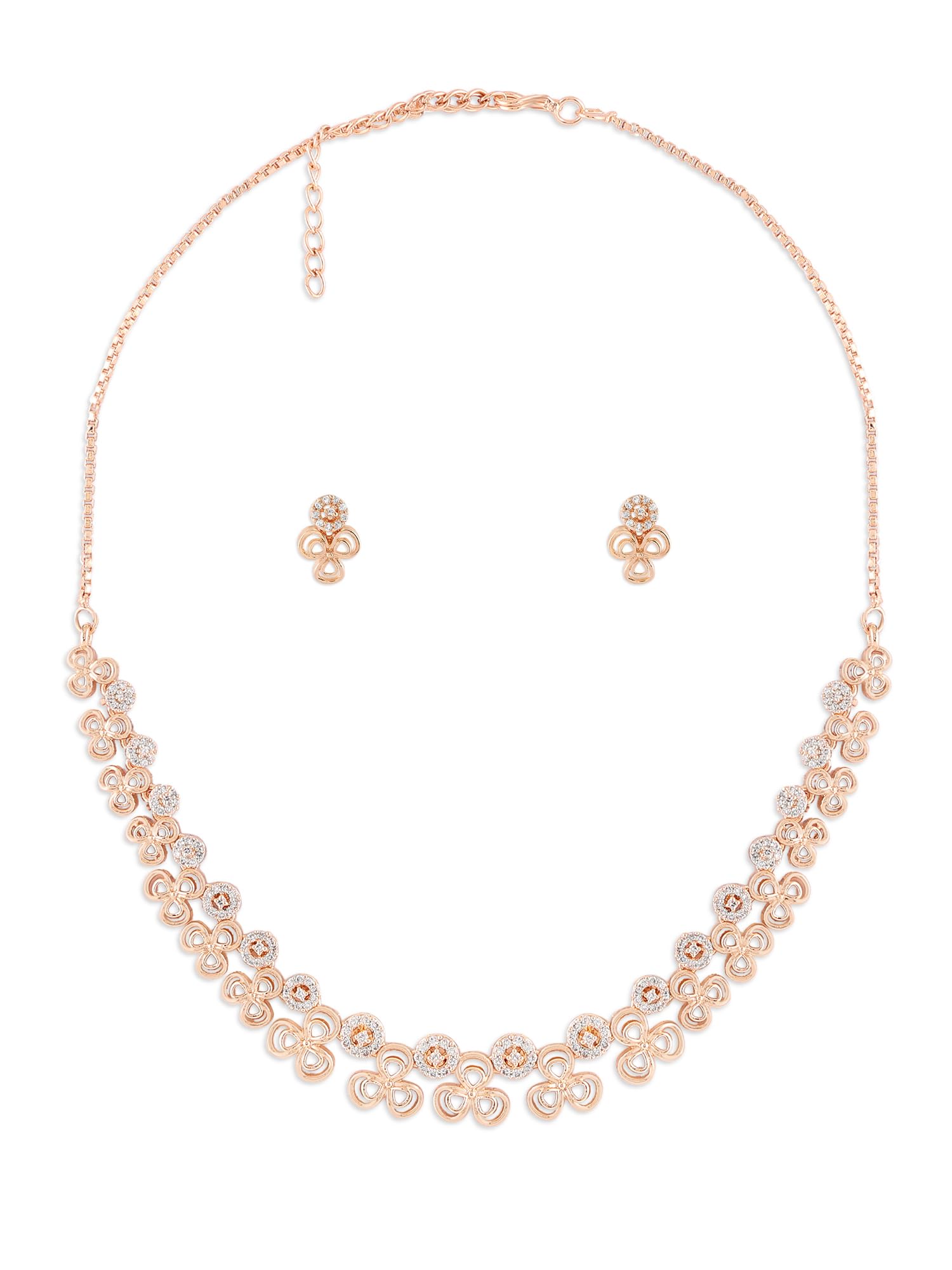 ZAVERI PEARLS Rose Gold Tone Dazzling Cubic Zirconia Flowers Brass Necklace & Earrings Set For Women-ZPFK17274 (B0CTF6QY6F) Amazon Price History, Amazon Price Tracker