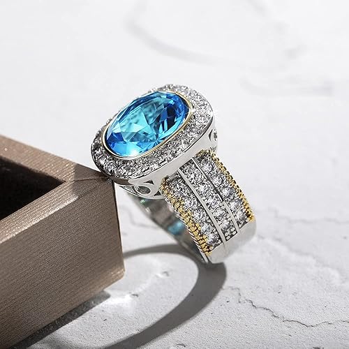 Miniatura 6 de Anillo de plata de ley 925 brillante con piedras preciosas de diamante completo, anillos de circonita cúbica azul, anillo de múltiples filas, anillo