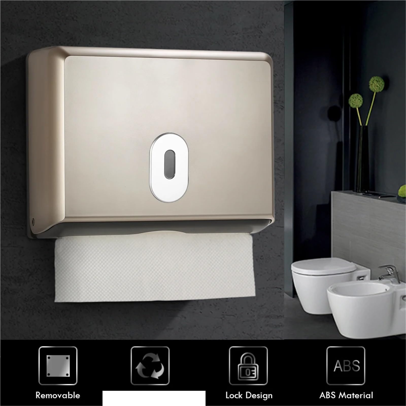 Portafazzoletti da Parete Porta fazzoletti for Dispenser di fazzoletti da Bagno a Parete for Asciugamani di Carta multipiega(Silver)