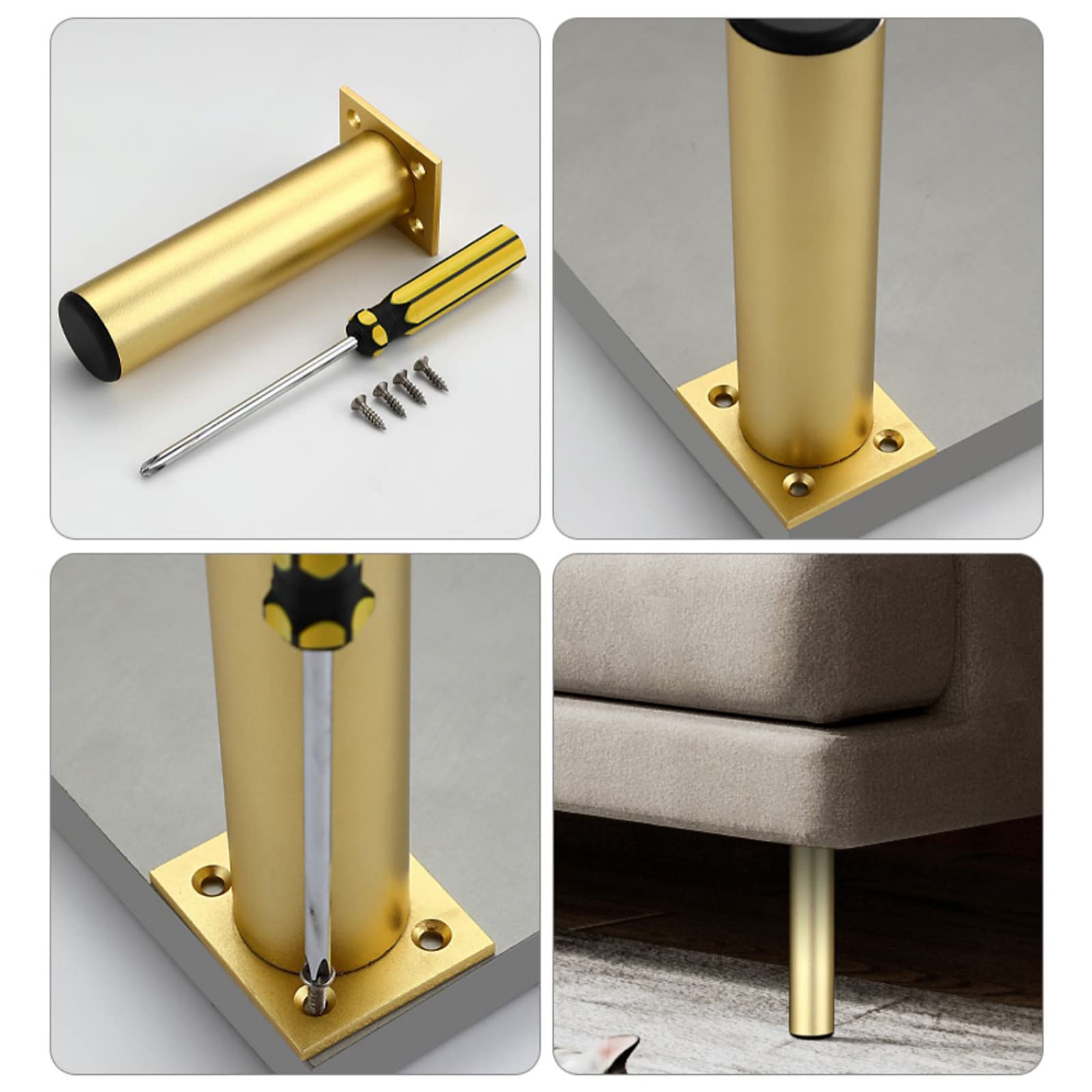 4 Pezzi Gambe mobili,Gambe Moderne del Divano del Metallo,Piedi di Supporto del gabinetto,Gamba di Ricambio del Divano,(Oro) Heavy Duty Table Legs,25cm/10in