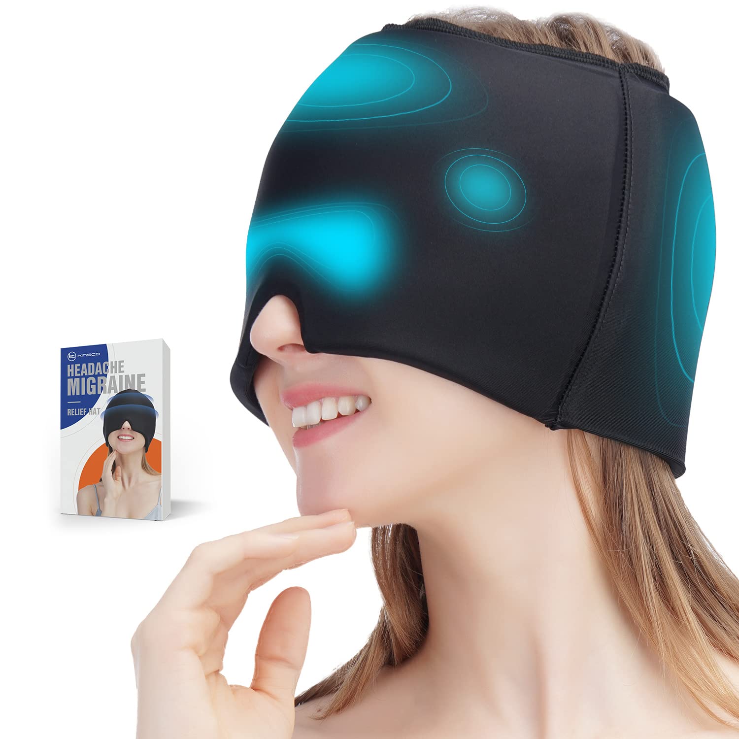 KINSCOMigraine Relief Cap(Double Pack of About 666g) can be Cold hot Compress, Physical Headache Relief Cap, migraine ice Head Pack ice Pack for Tension sinusitis Swelling Cooling Eye mask (Black)