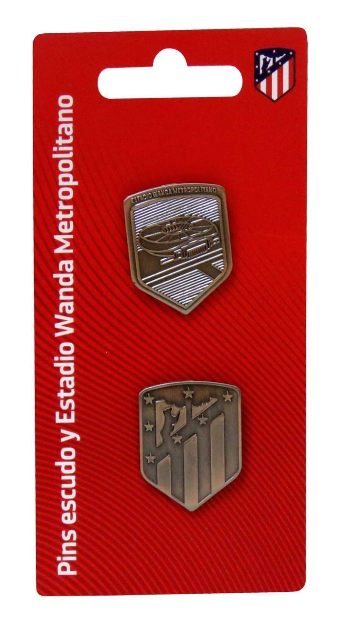 Atletico DE Madrid Set de 2 Pin Escudo y Estadio Wanda Metropolitano