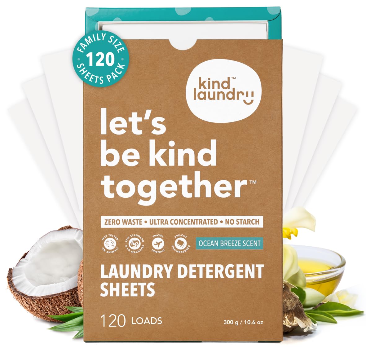 Kind Laundry Detergent Sheets with Stain-Fighting Enzymes - Plant Powered Eco-Friendly Laundry Soap Sheets - Home or Travel Laundry Detergent - Ocean